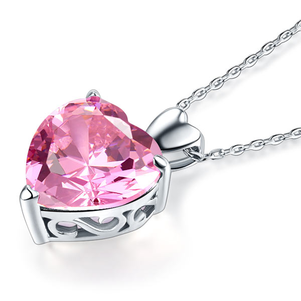 925 Sterling Silver Bridesmaid Heart Pendant Necklace 5 Carat Pink Sapphire