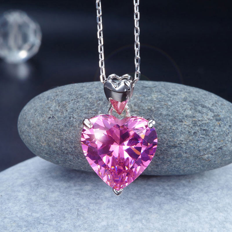 925 Sterling Silver Bridesmaid Heart Pendant Necklace 5 Carat Pink Sapphire