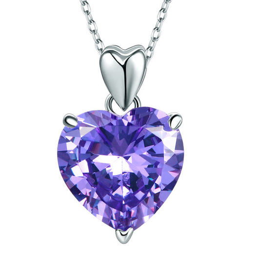 925 Sterling Silver Heart Pendant Necklace 5 Carat Purple Sapphire