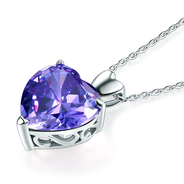 925 Sterling Silver Heart Pendant Necklace 5 Carat Purple Sapphire