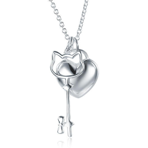 Kids Girl Heart Key Pendant Necklace 925 Sterling Silver Children Jewelry