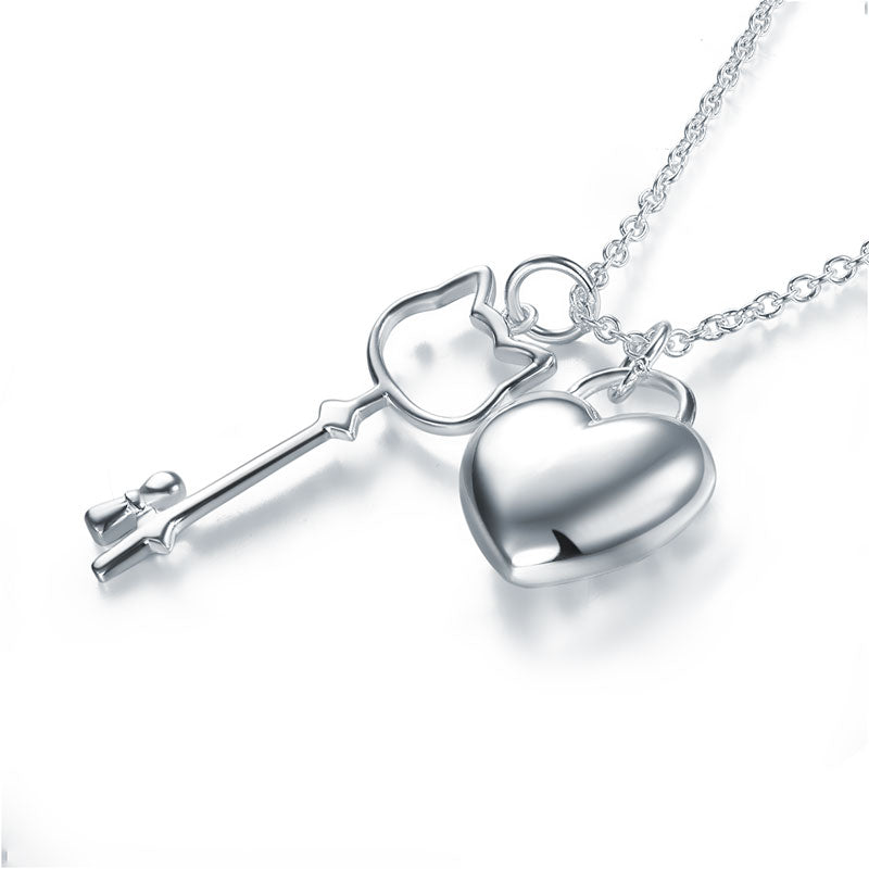 Kids Girl Heart Key Pendant Necklace 925 Sterling Silver Children Jewelry