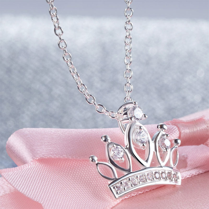 Kids Girl Crown Pendant Necklace 925 Sterling Silver Children Jewelry