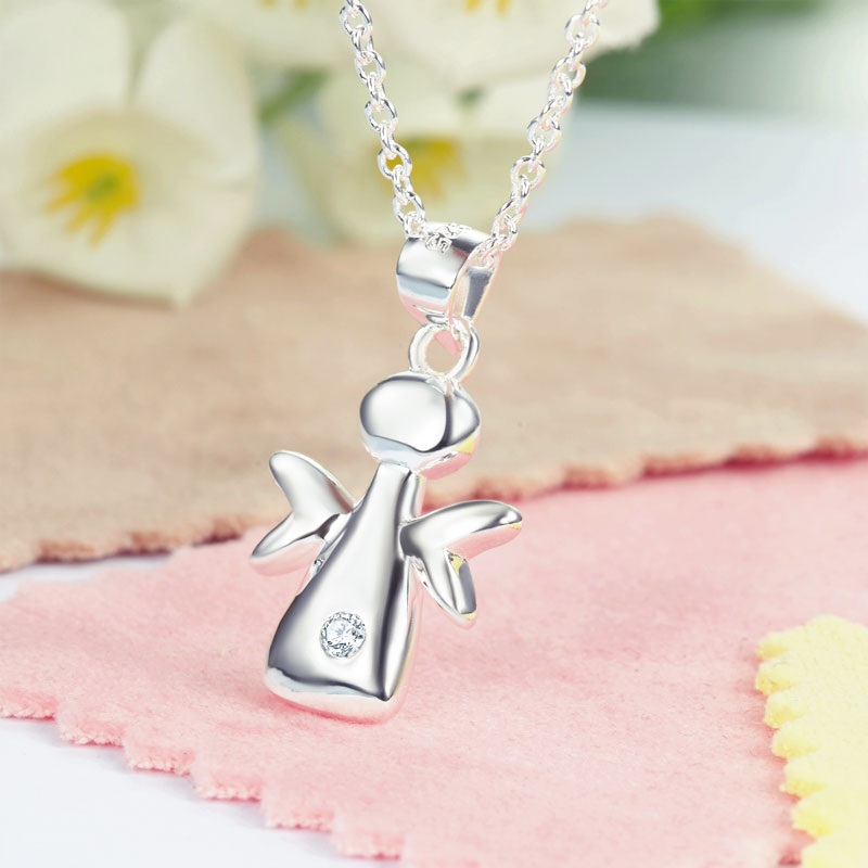 Kids Girl Angel Pendant Necklace 925 Sterling Silver Children Jewelry