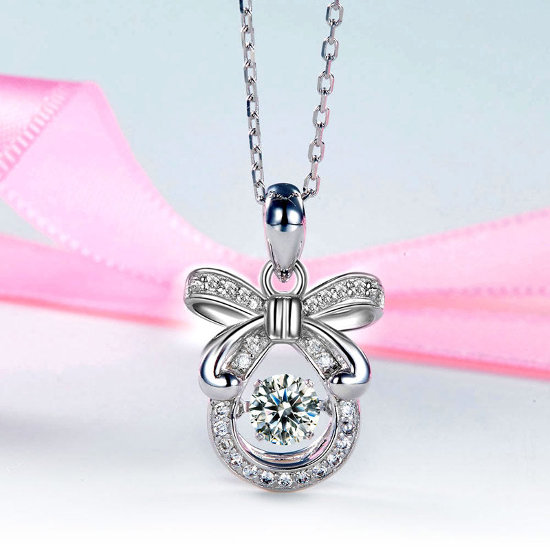 Ribbon Dancing Stone Pendant Necklace 925 Sterling Silver Bridesmaid Gift