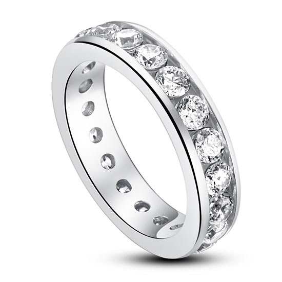 Channel Setting Created Diamond 925 Sterling Silver Eternity Band Wedding Anniversary Ring