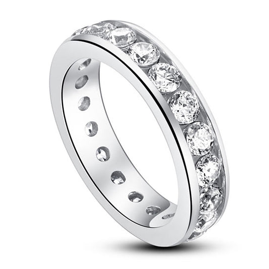 Channel Setting Created Diamond 925 Sterling Silver Eternity Band Wedding Anniversary Ring