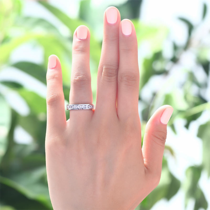 Channel Setting Created Diamond 925 Sterling Silver Eternity Band Wedding Anniversary Ring
