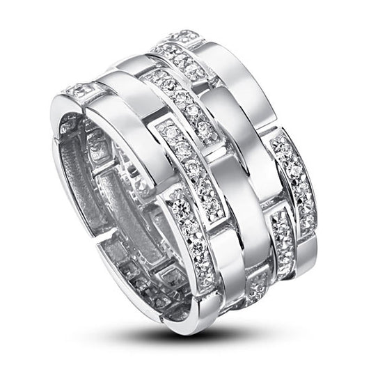 Created Diamond 925 Sterling Silver 1 cm Band Wedding Anniversary Ring