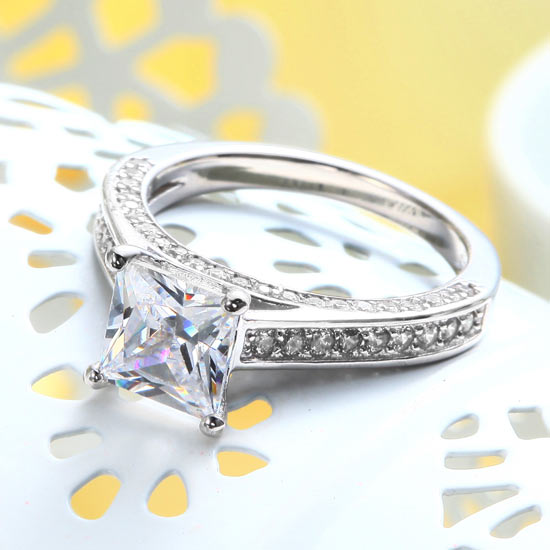 1.5 Carat Princess Cut Created Diamond 925 Sterling Silver Wedding Engagement Ring
