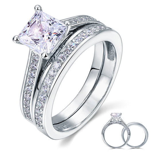 1.5 Carat Princess Cut Created Diamond 925 Sterling Silver 2-Pcs Wedding Engagement Ring Set