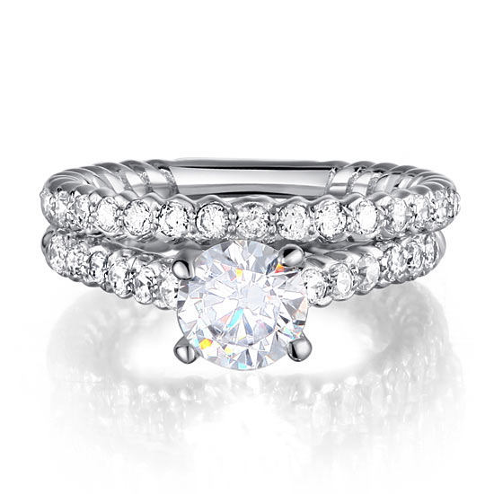 Created Diamond 925 Sterling Silver 2-Pcs Wedding Engagement Ring Set