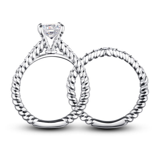 Created Diamond 925 Sterling Silver 2-Pcs Wedding Engagement Ring Set