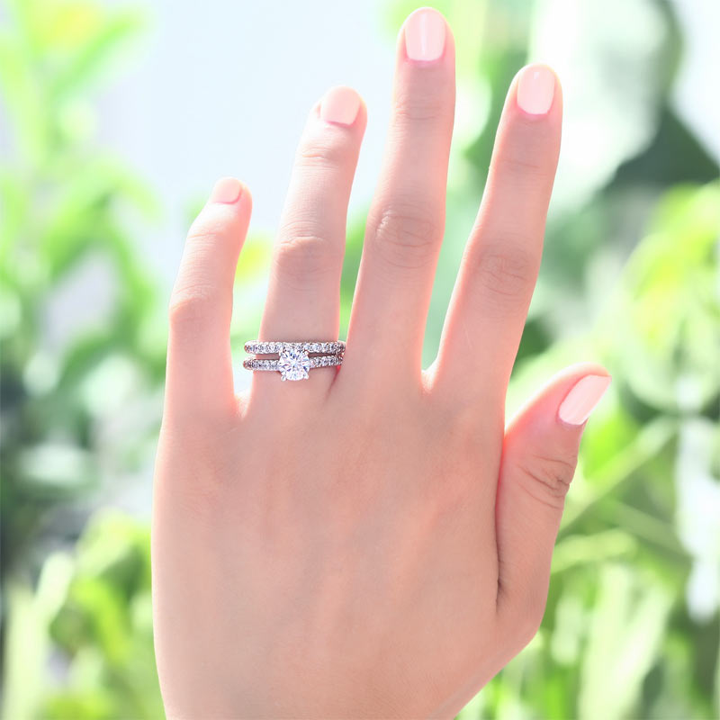 Created Diamond 925 Sterling Silver 2-Pcs Wedding Engagement Ring Set