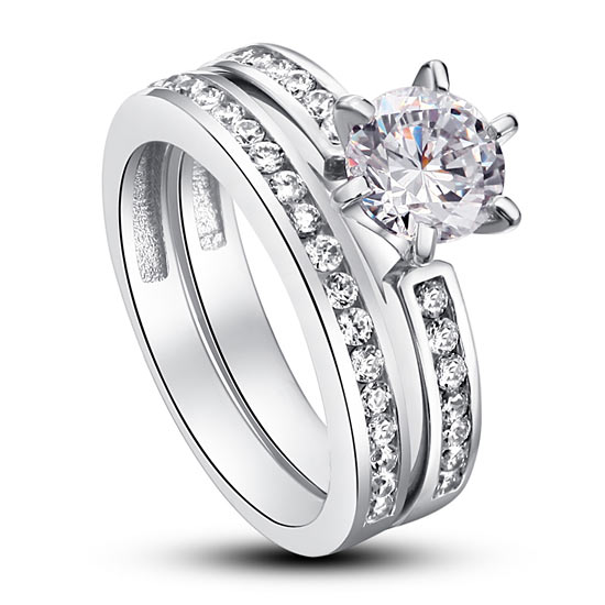 1 Carat Round Cut Created Diamond 925 Sterling Silver 2-Pc Wedding Engagement Ring Set