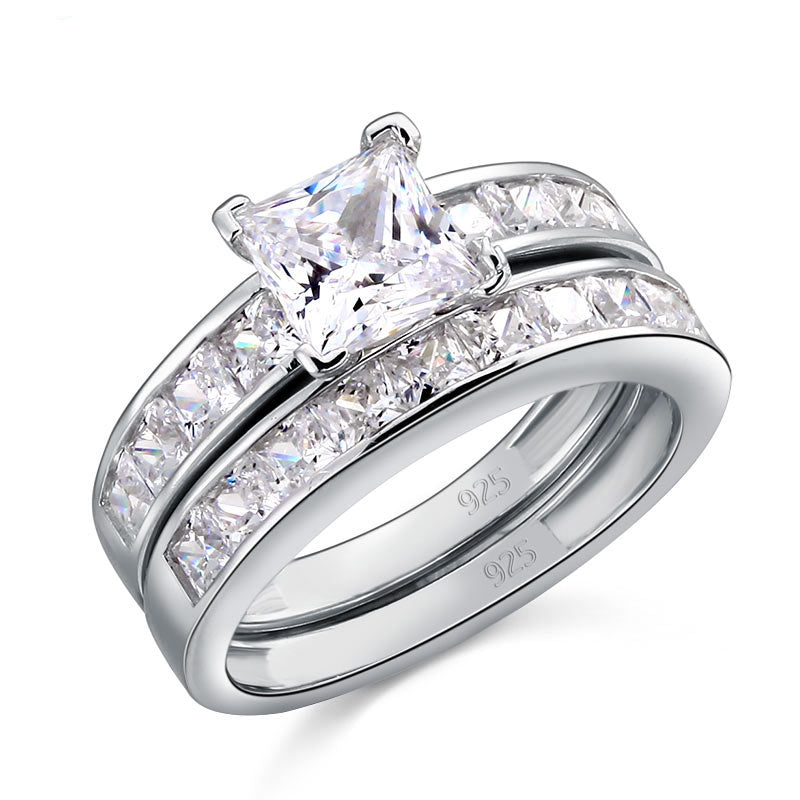 1 Ct Created Diamond 925 Sterling Silver Wedding Engagement Ring Set