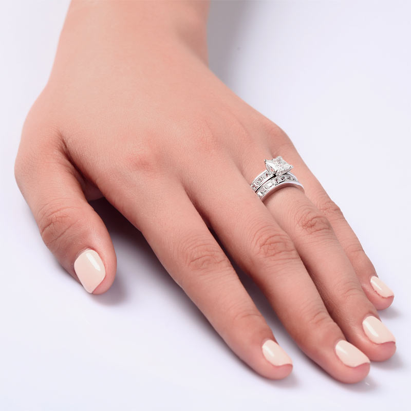 1 Ct Created Diamond 925 Sterling Silver Wedding Engagement Ring Set