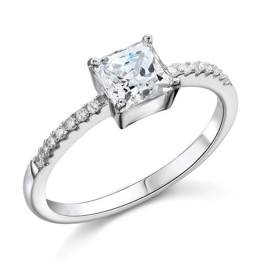 1 Carat Created Princess Diamond Engagement Sterling 925 Silver Ring