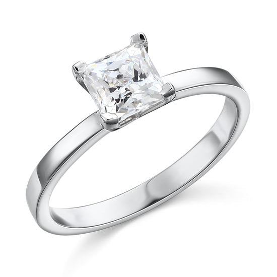 1 Carat Created Princess Diamond Engagement Sterling 925 Silver Ring