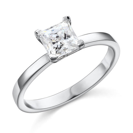 1 Carat Created Princess Diamond Engagement Sterling 925 Silver Ring