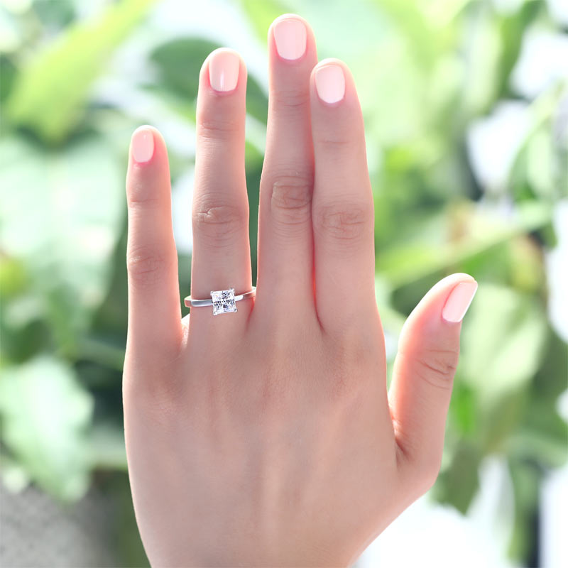 1 Carat Created Princess Diamond Engagement Sterling 925 Silver Ring