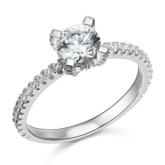1 Carat Created Diamond Engagement Sterling 925 Silver Ring