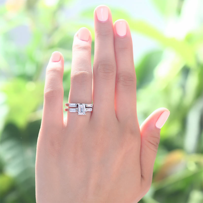 2-Pcs Wedding Band Engagement Ring Set