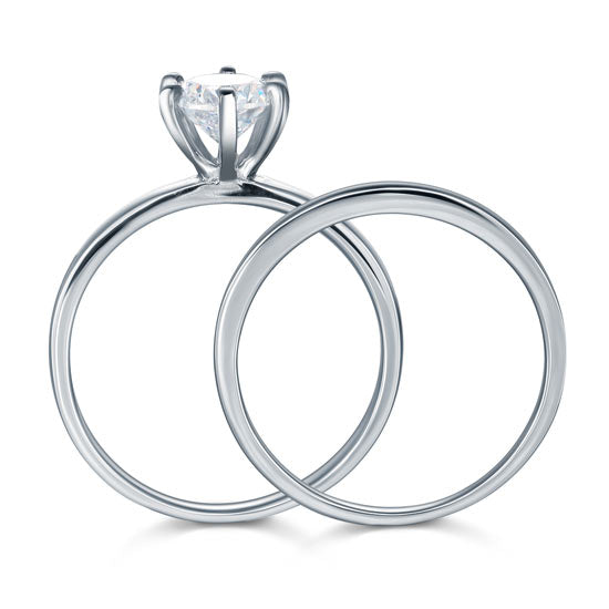 Sterling 925 Silver 1.25 Carat Created Diamond 2-Pc Ring Set 6 Claws