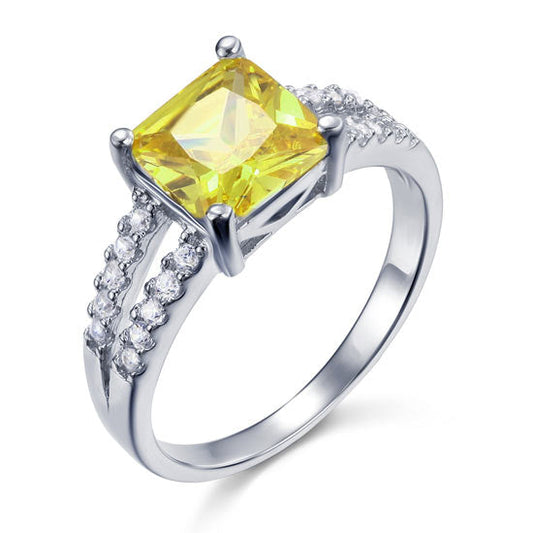 Yellow Canary Colour 2 Carat Created Diamond Sterling Silver 925 Ring