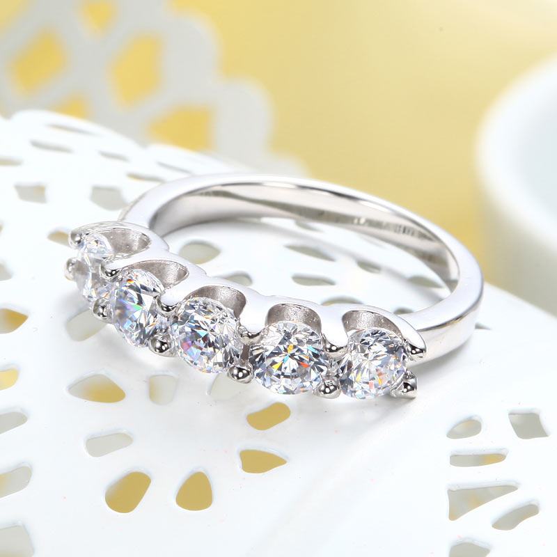 1.25 Carat Five Stone Created Diamond Solid Sterling 925 Silver Bridal Ring