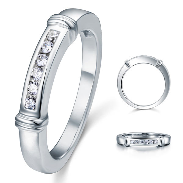 Channel Set Created Diamond Solid Sterling 925 Silver Wedding Ring