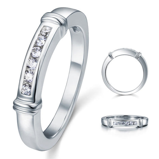 Channel Set Created Diamond Solid Sterling 925 Silver Wedding Ring