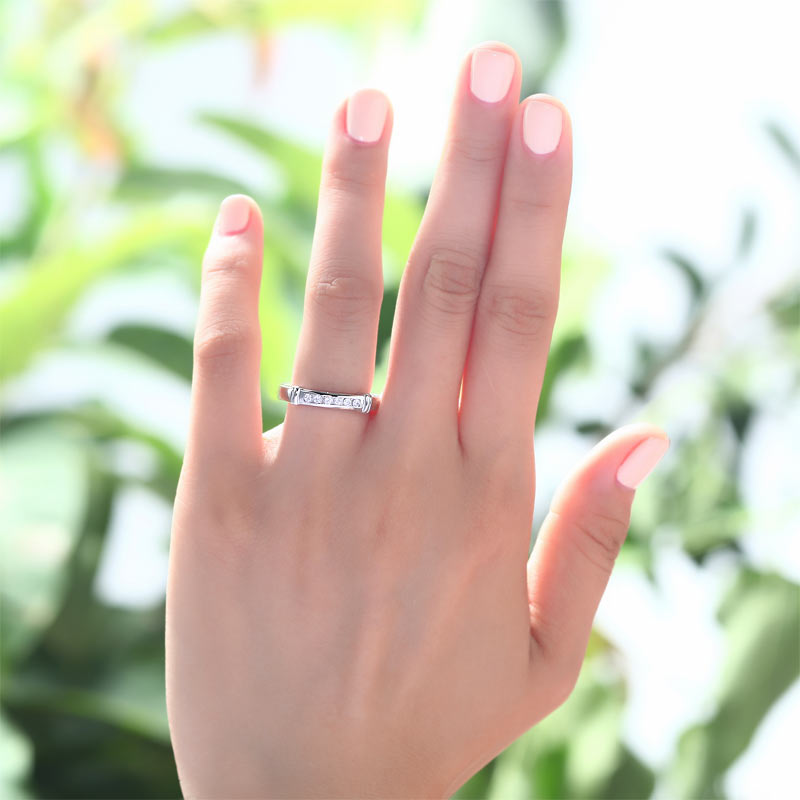 Channel Set Created Diamond Solid Sterling 925 Silver Wedding Ring