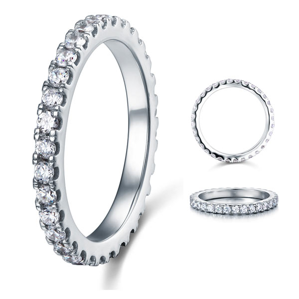 Eternity Ring Created Diamond Solid Sterling 925 Silver Wedding Band