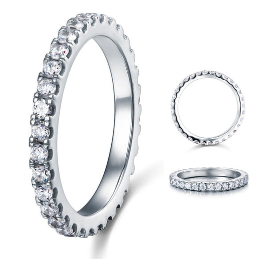 Eternity Ring Created Diamond Solid Sterling 925 Silver Wedding Band