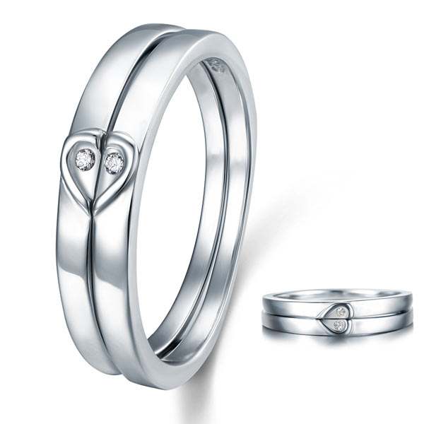 Heart Created Diamond 2-Pc Solid Sterling 925 Silver Wedding Ring Set