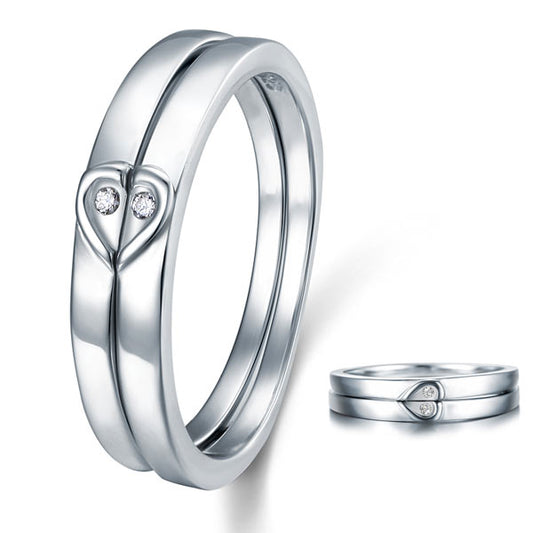 Heart Created Diamond 2-Pc Solid Sterling 925 Silver Wedding Ring Set