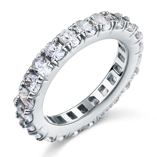 Oval Cut Eternity Solid Sterling 925 Silver Created Diamond Ring