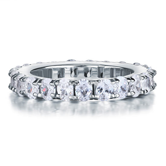 Oval Cut Eternity Solid Sterling 925 Silver Created Diamond Ring