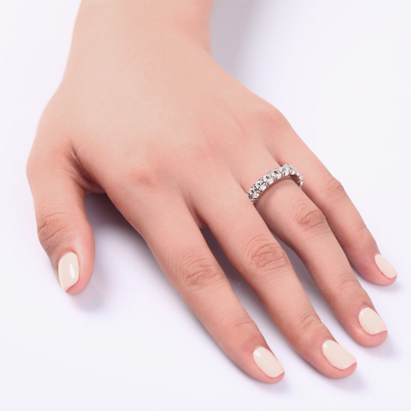 Oval Cut Eternity Solid Sterling 925 Silver Created Diamond Ring