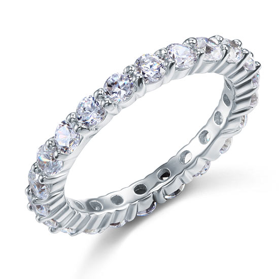 Solid 925 Sterling Silver Wedding Band Eternity Stacking Ring Jewelry Round Cut
