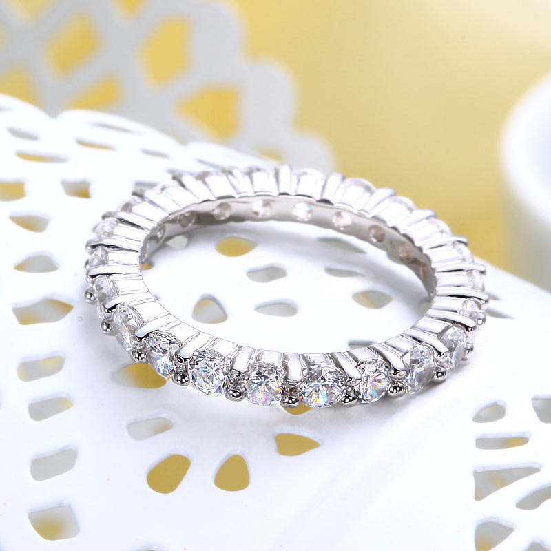 Solid 925 Sterling Silver Wedding Band Eternity Stacking Ring Jewelry Round Cut