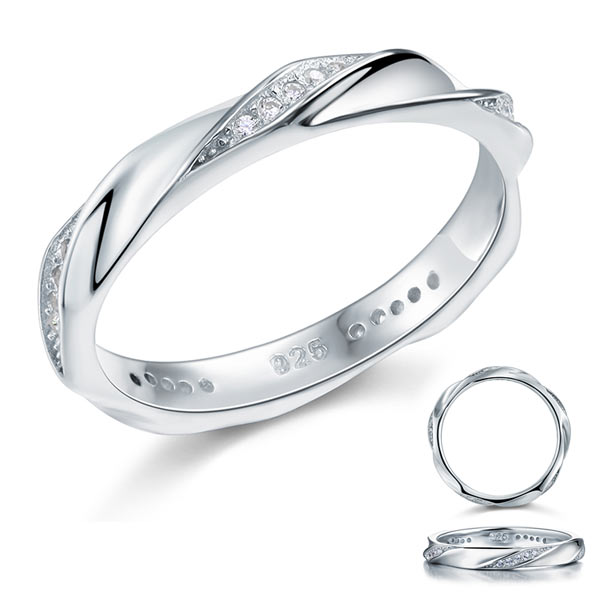 Created Diamond Solid Sterling 925 Silver Twist Ring