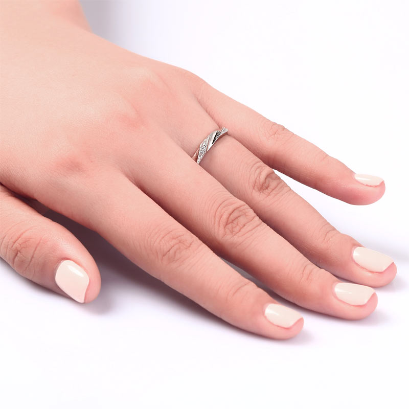 Created Diamond Solid Sterling 925 Silver Twist Ring