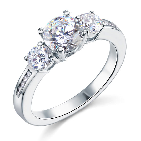 3 Stone Created Diamond Solid Sterling 925 Silver Ring