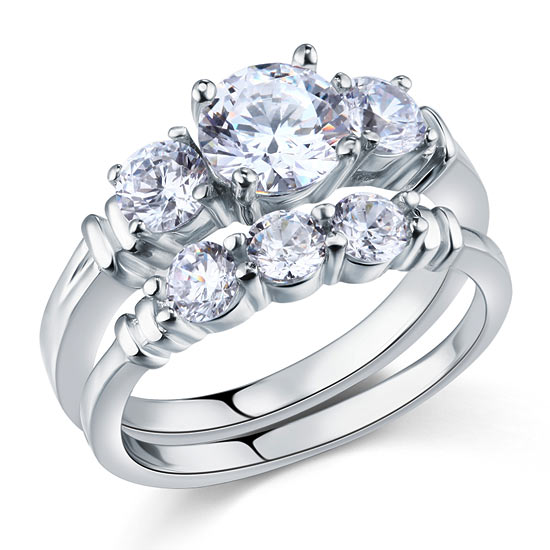 Created Diamond 2-Pc Solid Sterling 925 Silver Ring Set