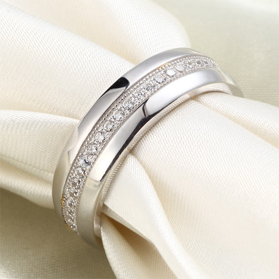 Men's Wedding Band Solid Sterling 925 Silver Created Diamond Ring