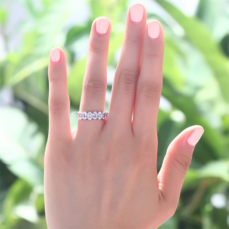 Oval Cut Eternity Solid Sterling 925 Silver Wedding Ring Band