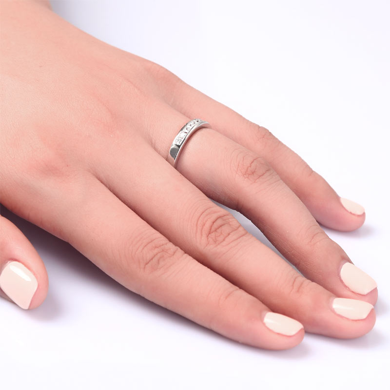 Channel Set Princess Cut Solid Sterling 925 Silver Ring