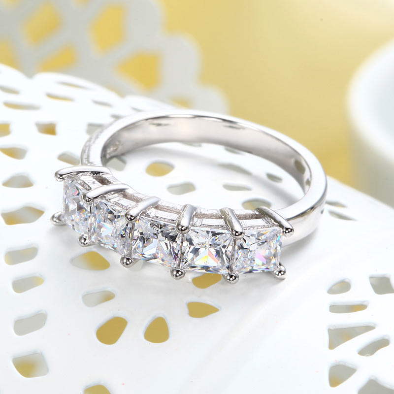 Princess Cut  Five Stone 1.25 Ct Solid 925 Sterling Silver Bridal Wedding Band Ring